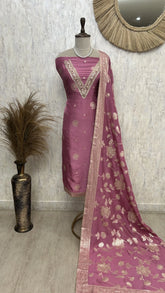 Dola Silk Unstitched Suit Set With Zardosi