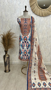 Ikat Print on Linen Cotton Unstitched Suit Set