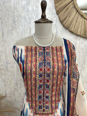 Ikat Print on Linen Cotton Unstitched Suit Set