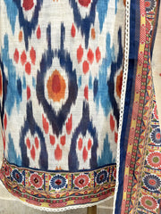 Ikat Print on Linen Cotton Unstitched Suit Set