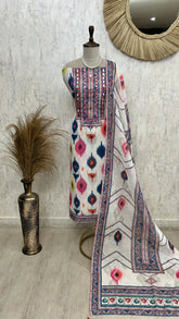 Linen Cotton Unstitched Suit Set Featuring Ikat Print