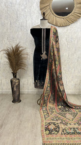 Velvet Unstitched suit with elephant motif