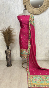 Fine Silk Unstitched Suit with Folk Motifs