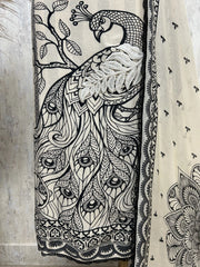 Embroidered Peacock Muslin Unstitched Suit Set