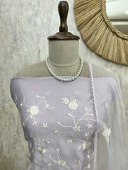 Thread Embroidered Bangalore Silk Unstitched Suit Set