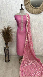 Tissue Unstitched Suit Set With Banarasi Dupatta