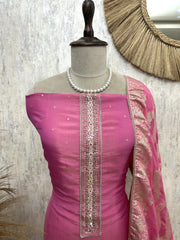 Tissue Unstitched Suit Set With Banarasi Dupatta