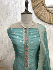 Banarasi Dola Silk Unstitched Suit Set Necktie Design