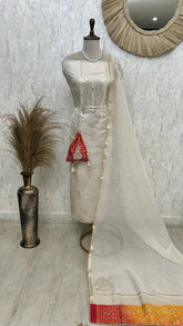 Organza Unstitched Suit Set With Applique Work