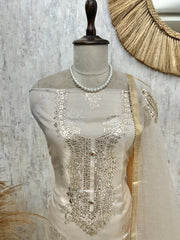 Organza Unstitched Suit Set With Applique Work