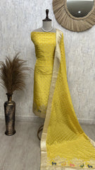 Tissue Unstitched Suit Set With Embroidered Hemline