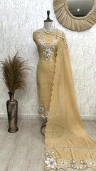 Linen Unstitched Suit Set With Applique Work