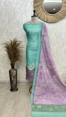 Maheshwari Unstitched suit with Swan Motif