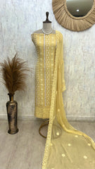 Lucknowi Pearl Work Georgette Unstitched Suit Set