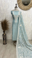Tissue Linen Unstitched Suit Set With Resham Thread Embroidery
