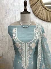 Tissue Linen Unstitched Suit Set With Resham Thread Embroidery
