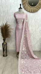 Tissue Linen Unstitched Suit Set With Resham Thread Embroidery