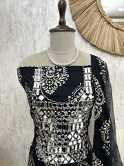 Cotton Unstitched Suit Set With Mirror Work Neck