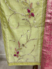Maheshwari Unstitched Suit with floral hand embroidery