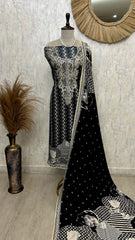 Muslin Unstitched Suit Set With Thread Embroidered Neckline