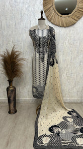 Muslin Unstitched Suit Set With Thread Embroidered Neckline