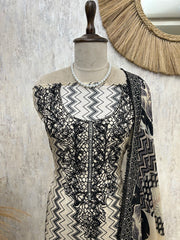 Muslin Unstitched Suit Set With Thread Embroidered Neckline