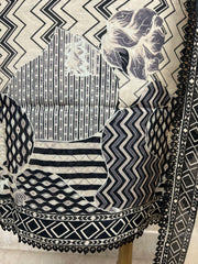 Muslin Unstitched Suit Set With Thread Embroidered Neckline