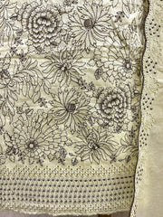 Cotton Unstitched Suit Set Thread Embroidery