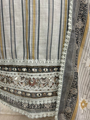 Linen Unstitched Suit Set With Mirror Work