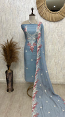 Mul Unstitched Suit Set With Embroidered Neckline