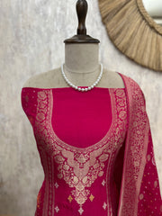 Bandhni Dola Silk Unstitched Suit Set