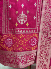 Bandhni Dola Silk Unstitched Suit Set