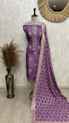 Dola Silk Unstitched Suit Set With Banarasi Weave