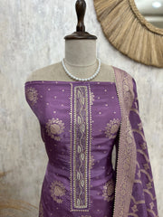 Dola Silk Unstitched Suit Set With Banarasi Weave