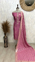 Dola Silk Unstitched Suit Set With Banarasi Weave