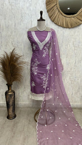 Modal Unstitched Suit Set With Floral Embroidery
