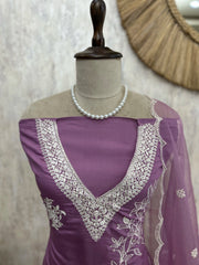 Modal Unstitched Suit Set With Floral Embroidery