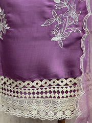 Modal Unstitched Suit Set With Floral Embroidery