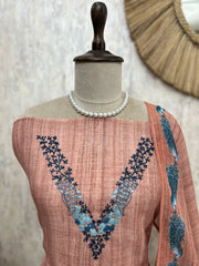 Peacock Print Linen Unstitched Suit Set