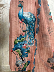 Peacock Print Linen Unstitched Suit Set