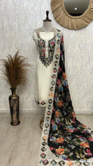 Organza Unstitched Suit Set With Zari Embroidery