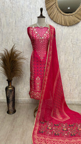 Russian Crepe Unstitched Suit Set With Leather Work