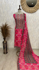 Russian Crepe Unstitched Suit Set Leather Work