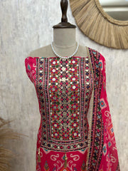 Russian Crepe Unstitched Suit Set Leather Work