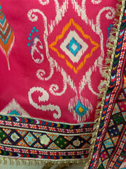 Russian Crepe Unstitched Suit Set Leather Work