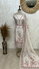 Linen Unstitched Suit Set With Sequence Work