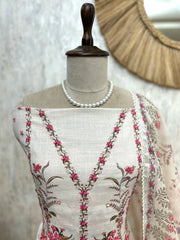 Linen Unstitched Suit Set With Sequence Work