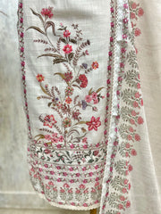 Linen Unstitched Suit Set With Sequence Work