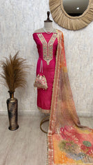 Tissue Unstitched Suit Set With Coin Work