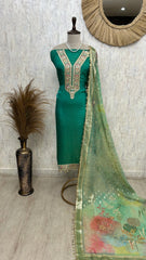 Tissue Unstitched Suit Set With Coin Work